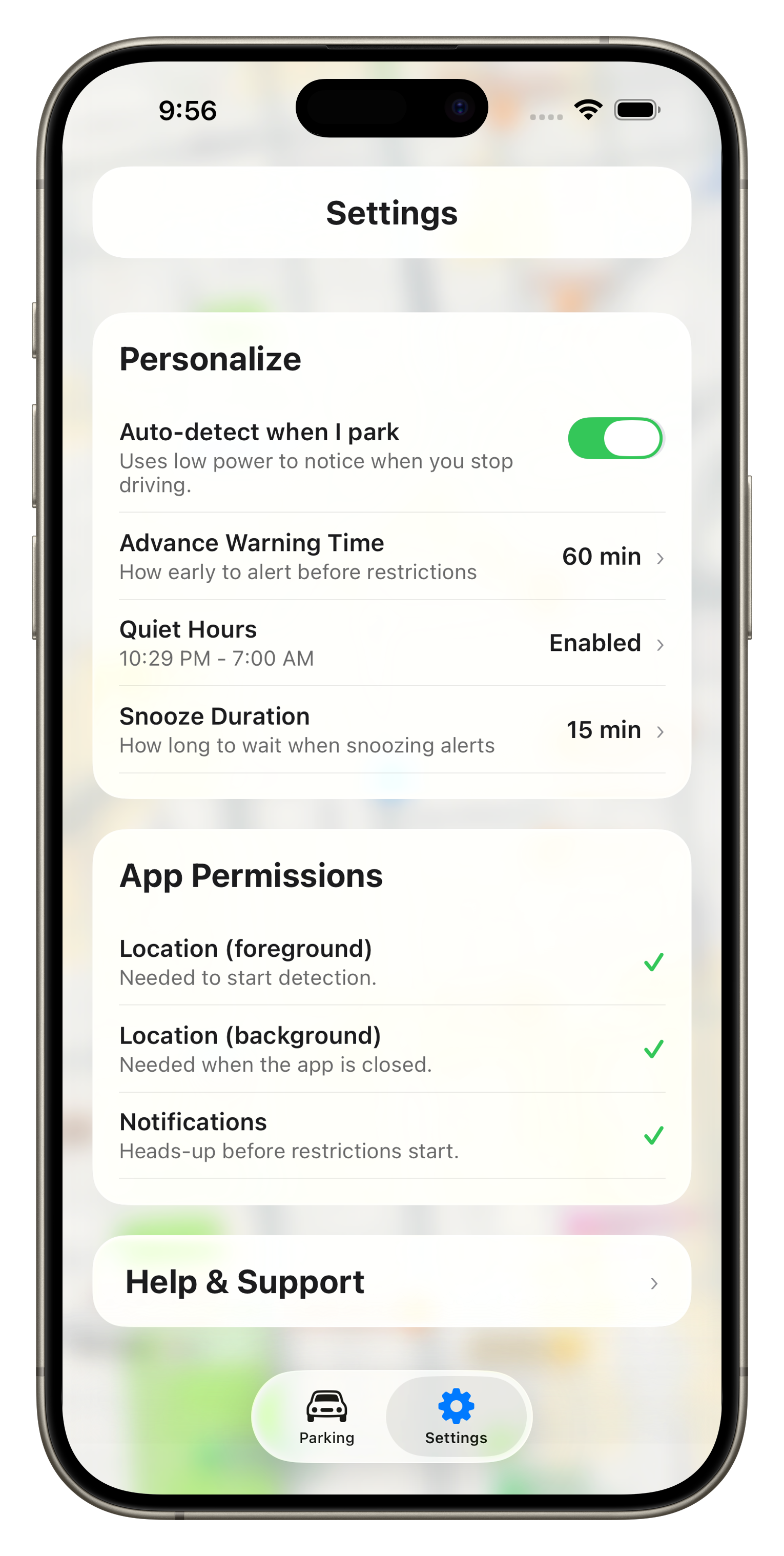 TICKETLESS app screen showing settings